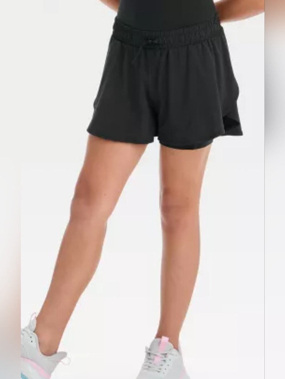 All In Motion Girls Black 2-in-1 Running Shorts Built-in Liner Pockets LG 10-12